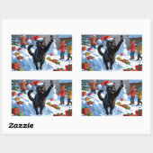 Black Cat Kerstfeest Sneeuwscène Rechthoekige Sticker (Vel)