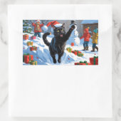 Black Cat Kerstfeest Sneeuwscène Rechthoekige Sticker (Tas)