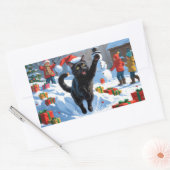 Black Cat Kerstfeest Sneeuwscène Rechthoekige Sticker (Envelop)