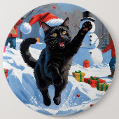Black Cat Kerstfeest Sneeuwscène Ronde Button 6,0 Cm (Voorkant)