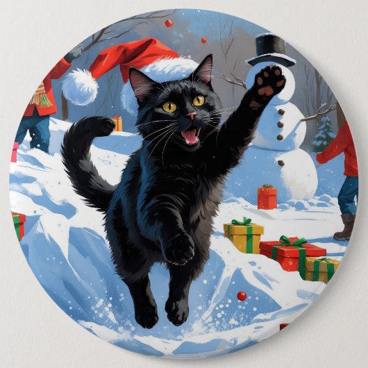 Black Cat Kerstfeest Sneeuwscène Ronde Button 6,0 Cm (Voorkant)