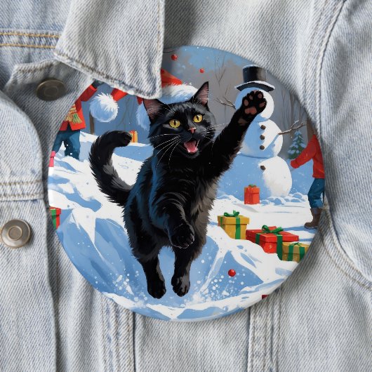 Black Cat Kerstfeest Sneeuwscène Ronde Button 6,0 Cm (In situ)