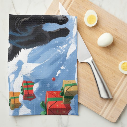 Black Cat Kerstfeest Sneeuwscène Theedoek (Quarter Fold)