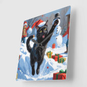 Black Cat Kerstfeest Sneeuwscène Vierkante Klok (Hoek)