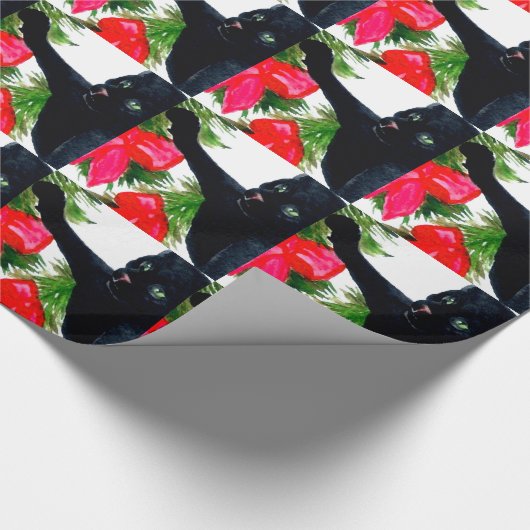 Black Cat Kerstfeestay Designer Giftwrap Cadeaupapier (Hoek)