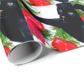 Black Cat Kerstfeestay Designer Giftwrap Cadeaupapier (Rol Hoek)