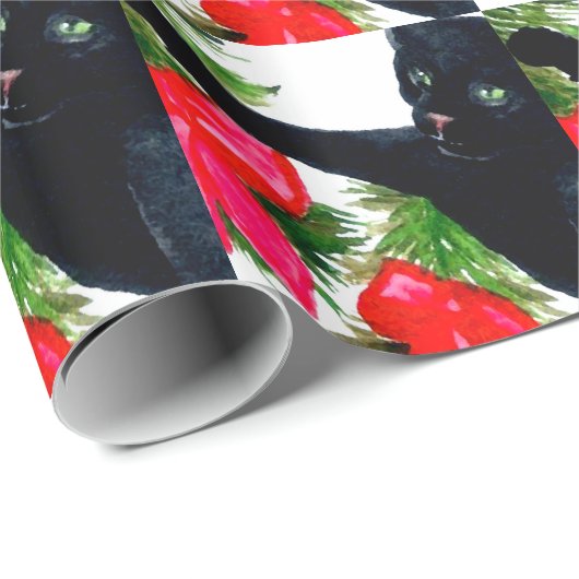 Black Cat Kerstfeestay Designer Giftwrap Cadeaupapier (Rol Hoek)