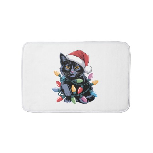 Black Cat-kerstlampjes Funny Cat Lover Badmat (Voorkant)