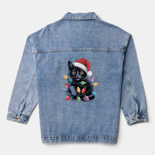 Black Cat-kerstlampjes Funny Cat Lover Denim Jacket (Achterkant)