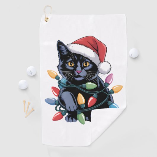 Black Cat-kerstlampjes Funny Cat Lover Golfhanddoek (Insitu)