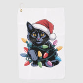 Black Cat-kerstlampjes Funny Cat Lover Golfhanddoek (Voorkant)
