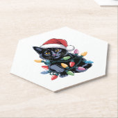 Black Cat-kerstlampjes Funny Cat Lover Kartonnen Onderzetters (Schuin)