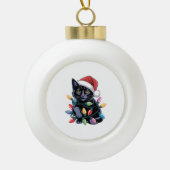 Black Cat-kerstlampjes Funny Cat Lover Keramische Bal Ornament (Voorkant)
