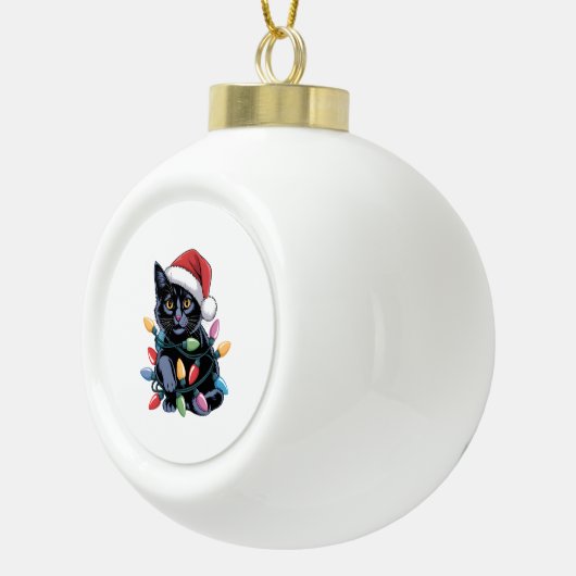 Black Cat-kerstlampjes Funny Cat Lover Keramische Bal Ornament (Rechts)