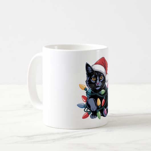 Black Cat-kerstlampjes Funny Cat Lover Koffiemok (Voorkant links)