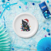 Black Cat-kerstlampjes Funny Cat Lover Papieren Bordje (Feest)