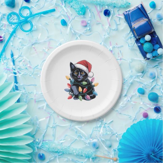 Black Cat-kerstlampjes Funny Cat Lover Papieren Bordje (Feest)