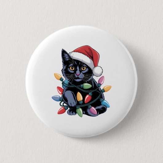 Black Cat-kerstlampjes Funny Cat Lover Ronde Button 5,7 Cm (Voorkant)
