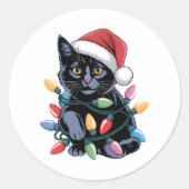 Black Cat-kerstlampjes Funny Cat Lover Ronde Sticker (Voorkant)