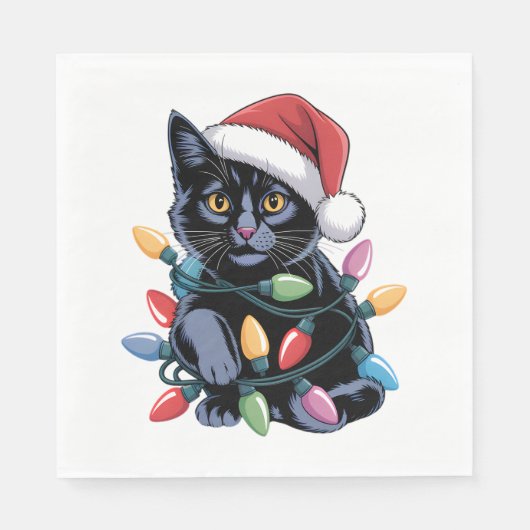 Black Cat-kerstlampjes Funny Cat Lover Servet (Voorkant)