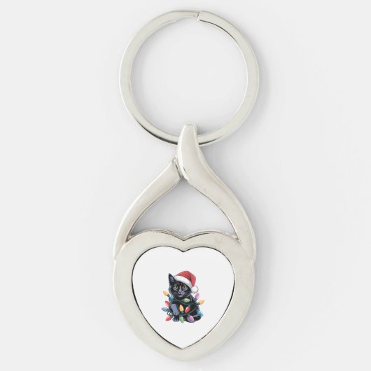 Black Cat-kerstlampjes Funny Cat Lover Sleutelhanger (Voorkant)