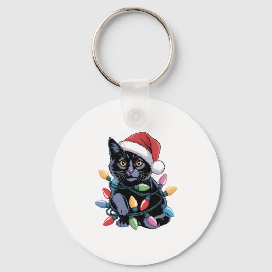 Black Cat-kerstlampjes Funny Cat Lover Sleutelhanger (Voorkant)