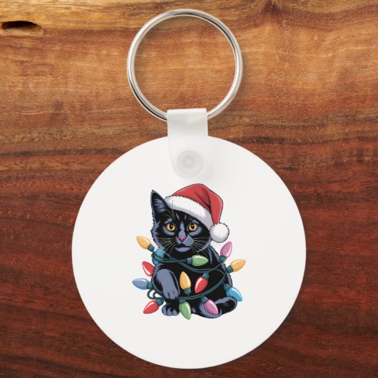 Black Cat-kerstlampjes Funny Cat Lover Sleutelhanger (Voorkant)