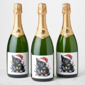 Black Cat-kerstlampjes Funny Cat Lover Sparkling Wijnetiket (Flessen)