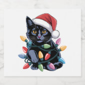 Black Cat-kerstlampjes Funny Cat Lover Sparkling Wijnetiket (Enkel label)