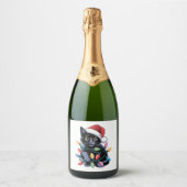 Black Cat-kerstlampjes Funny Cat Lover Sparkling Wijnetiket (Voorkant)