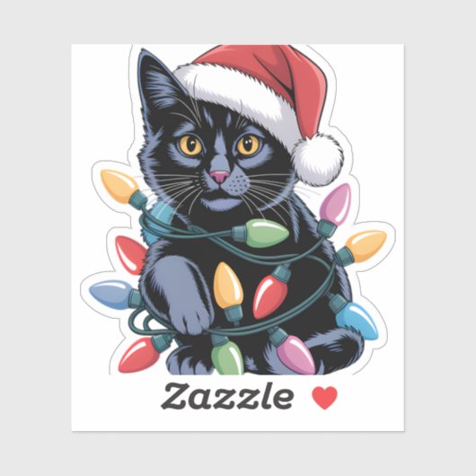 Black Cat-kerstlampjes Funny Cat Lover Sticker (Vel)