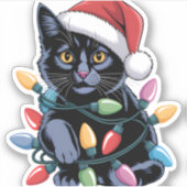 Black Cat-kerstlampjes Funny Cat Lover Sticker (Voorkant)