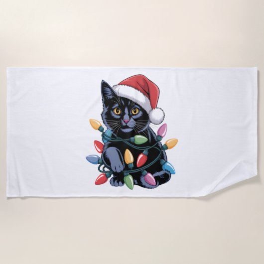 Black Cat-kerstlampjes Funny Cat Lover Strandlaken (Voorkant)
