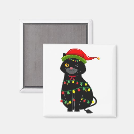 Black Cat kerstlampjes Square Magneet (Voorkant / Achterkant)
