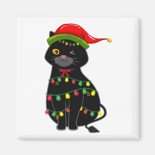 Black Cat kerstlampjes Square Magneet