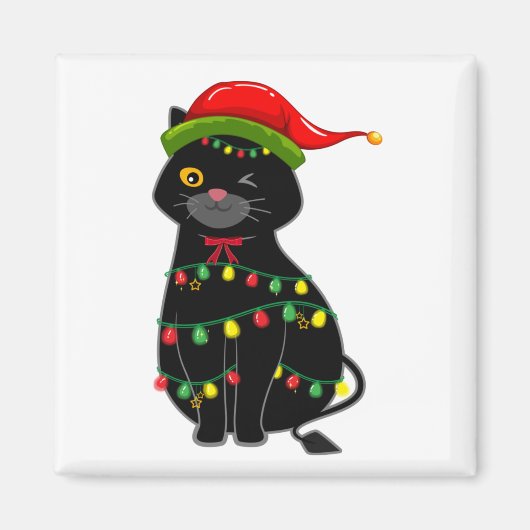 Black Cat kerstlampjes Square Magneet (Voorkant)