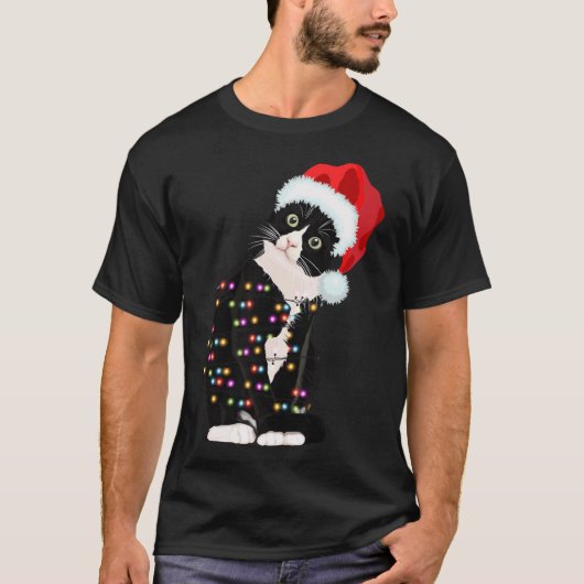 Black Cat Kerstlight Funny Cat Lover Christma T-shirt (Voorkant)