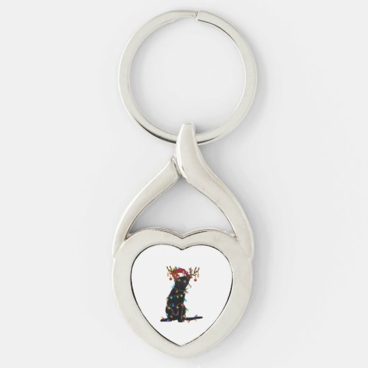 Black Cat Kerstlight Funny Cat Lover Xmas Sleutelhanger (Voorkant)
