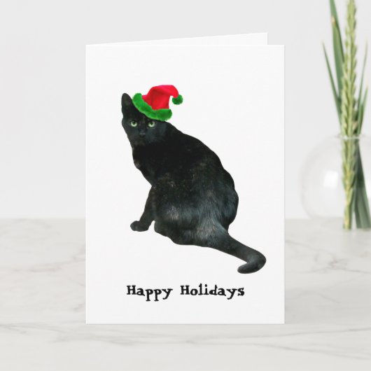 Black Cat Kerstman Kaart (Voorkant)