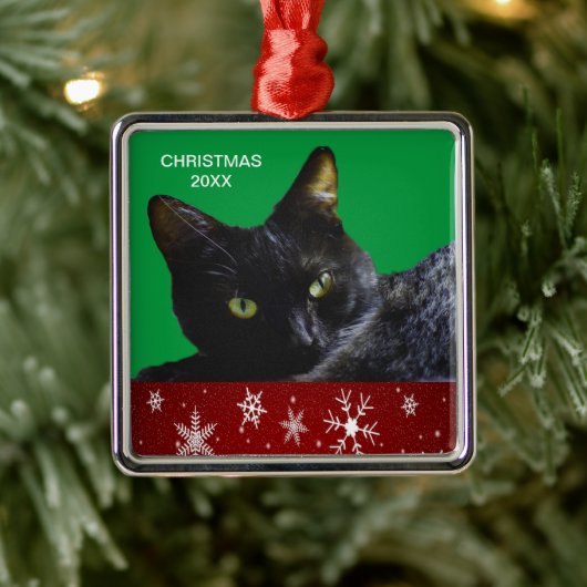 Black Cat Kerstmis 20XX Premium Square Ornament (Boom)