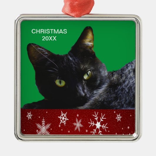 Black Cat Kerstmis 20XX Premium Square Ornament (Voorkant)