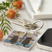Black Cat Kerstmis Acrylic Key ring Sleutelhanger (Voorkant Rechts)
