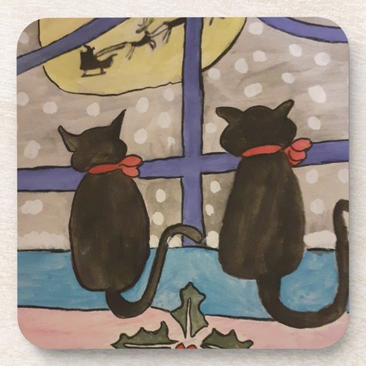 Black Cat kerstmis Hard Plastic Onderzetter (Voorkant)