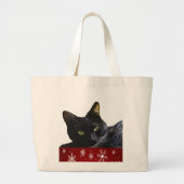 Black Cat Kerstmis Jumbo Canvas tas (Voorkant)