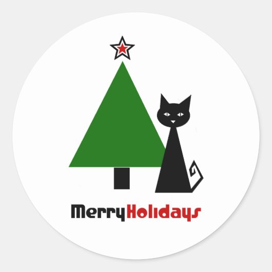 Black Cat Kerstmis Klassic Round Sticker (Voorkant)