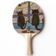 Black Cat Kerstmis Ping Pong Paddle