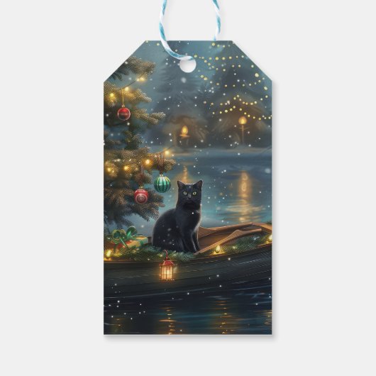 Black Cat kerstvakantie Cadeaulabel (Achterkant)