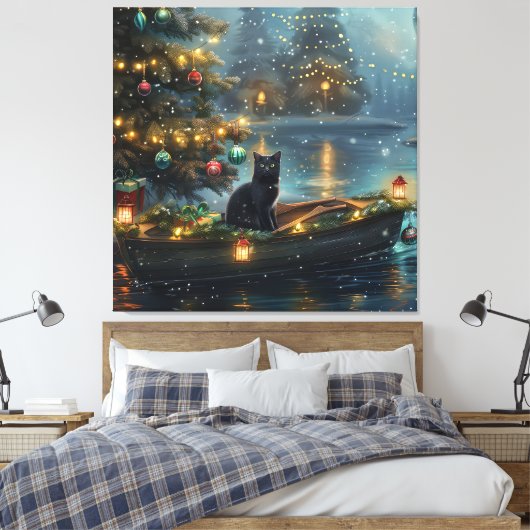 Black Cat kerstvakantie Canvas Afdruk (Insitu (Slaapkamer))