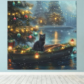 Black Cat kerstvakantie Canvas Afdruk (Insitu (Houten vloer))