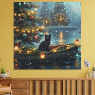 Black Cat kerstvakantie Canvas Afdruk